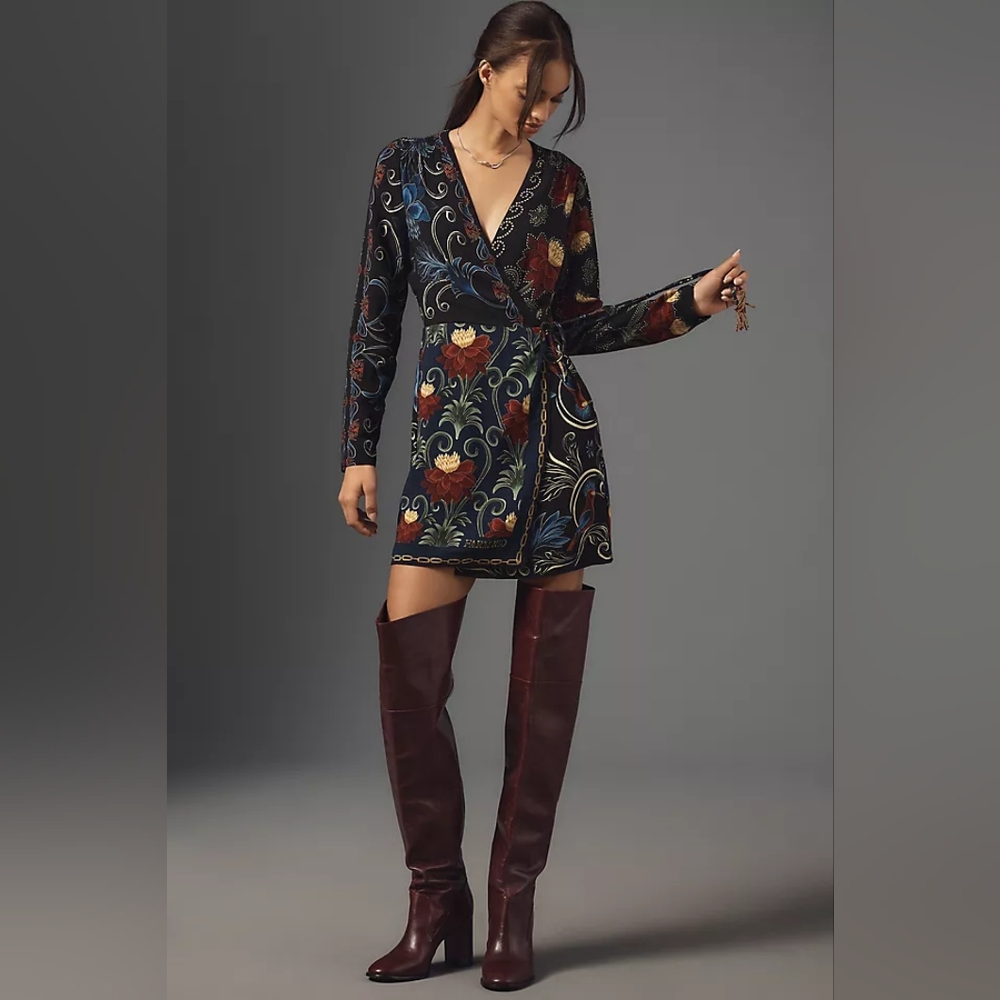 NWT FARM Rio x Anthropologie Mixed Arabesque Scarves Wrap Mini Dress Small